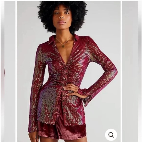 Free People Tops - FREE PEOPLE Sequin Shirtee Top in Dark Rhubarb